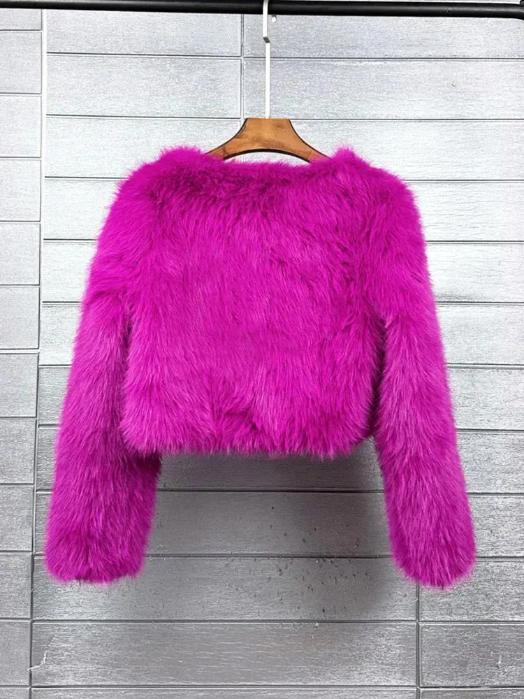 Colorful Fluffy Faux Fur Cropped Fur Jacket For Women Solid