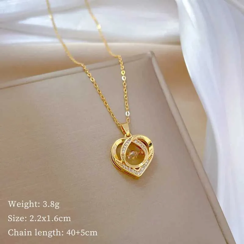 Collane con ciondolo in acciaio inossidabile, dolce cuore, chiave, stella, corona, cristallo, zircone, collana a catena girocollo per donna_voghion.com
