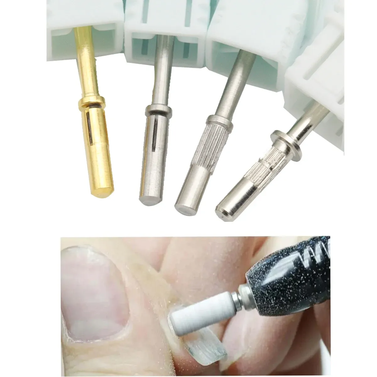 BITS 4 MODELLI BIT MANDREL da 3 mm per chiodi bande di levigatura in acciaio inossidabile per supporto per anello di carta vetrata di manicure 3/32 Accessori per perforazione per unghie