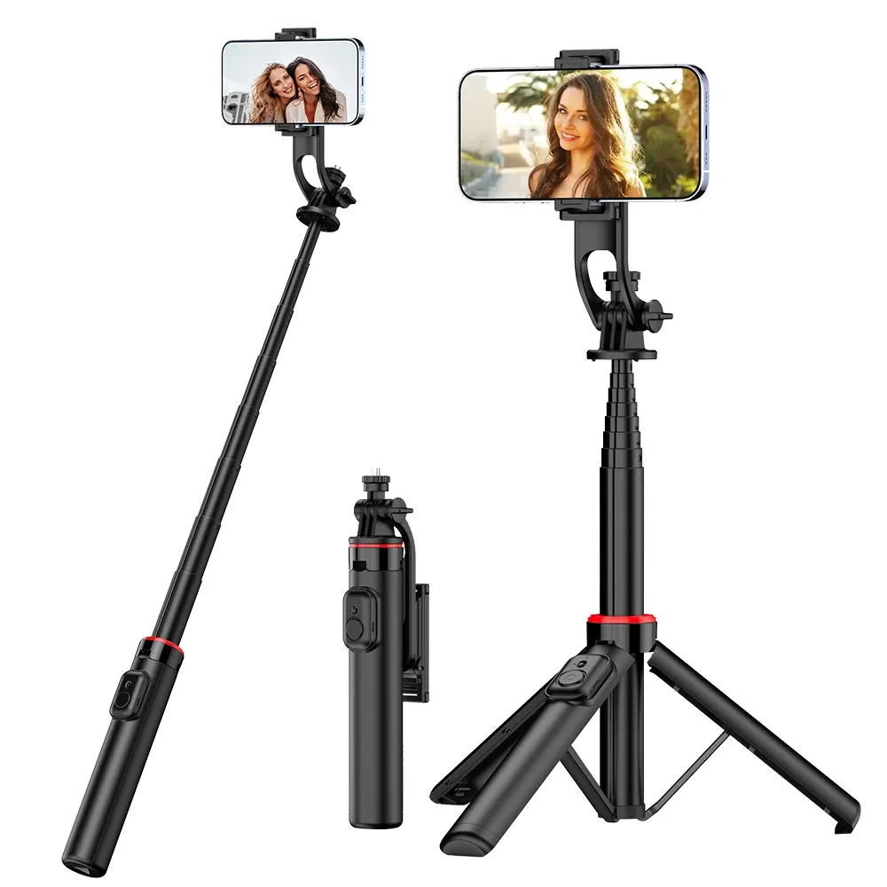 Sticks Téléphone portable Selfie Selfie Stick Trépied support support avec alliage d'aluminium stable à distance détachable pour le vlog en streaming en direct