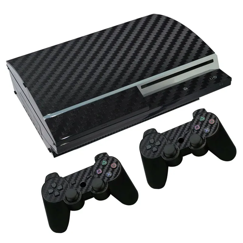 Klistermärken kolfiber svart för PS3 fett för PS3 -hudklistermärken för konsol 2 kuddar kontroller hudklistermärke