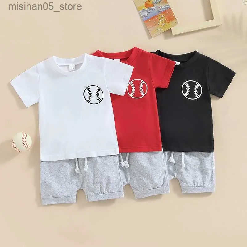 Set di abbigliamento 2020-04-26 lioraitiin 2-3 anni 2pcs per bambini abbigliamento estivo Abbigliamento Summer Short Baseball Print Baseball Set di maniche corta Q240425