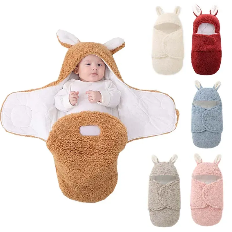 Defina o cobertor de bebê de inverno para carrinho de cordeiro de lã de lã no recém -nascido swaddle wrap cocoon infantil saco de dormir com capuzes de cama de bebê quente acessórios