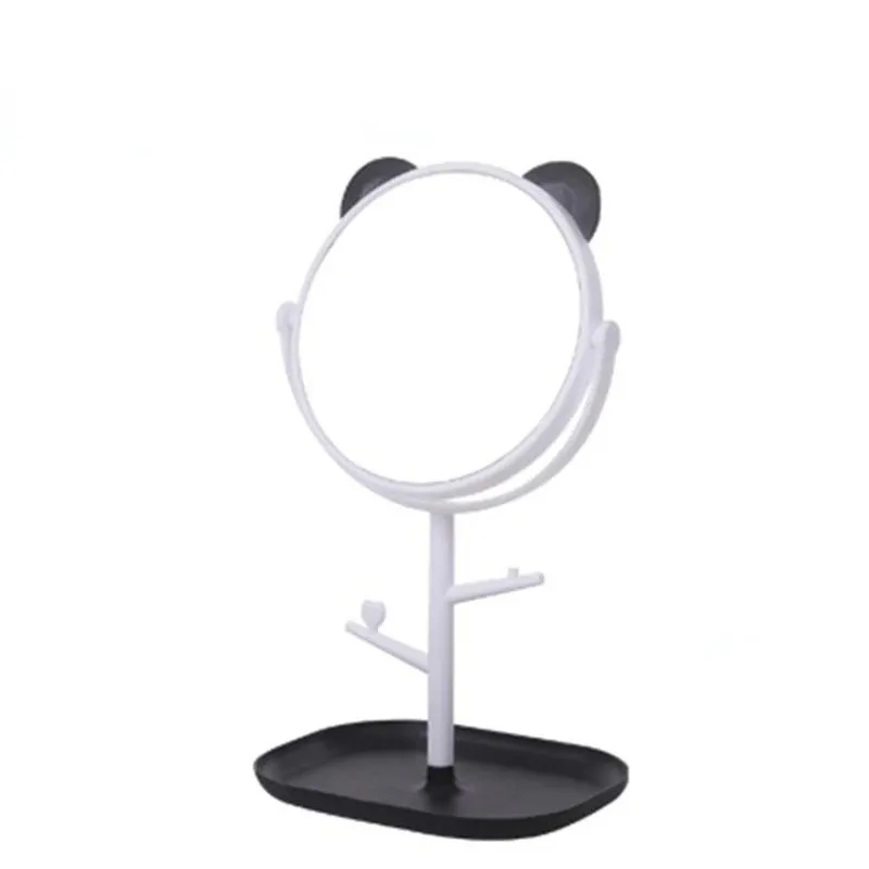 Ny söt katt öronsmakeup spegel med smycken rackhållare 360 ​​° rotationsbord bänkskivbas användning för badrum skrivbord kosmetiska speglar- makeup spegel med smycken rack