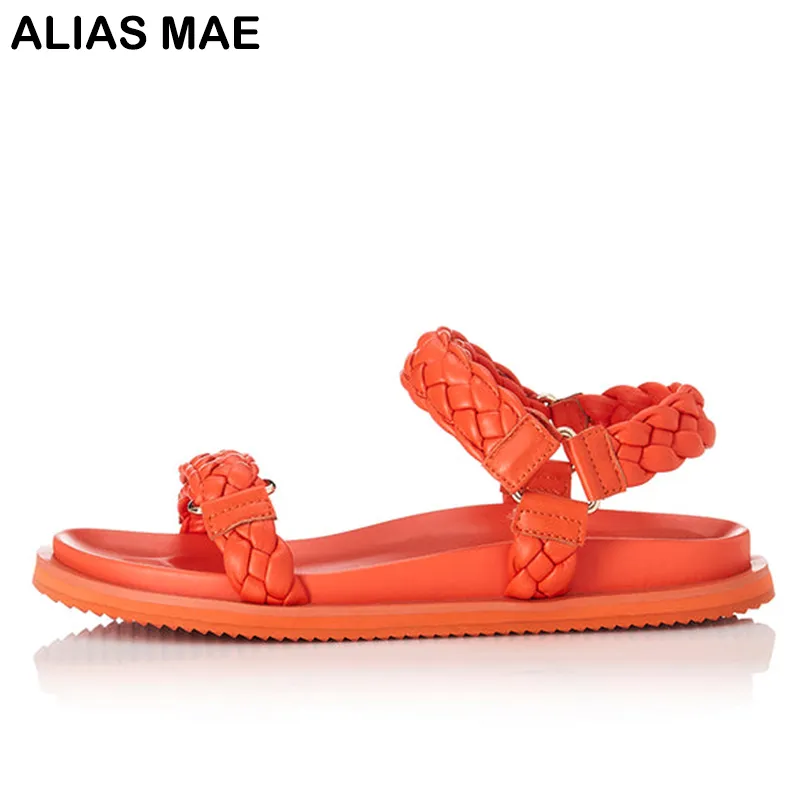 Alias mae de verão moda tecida sandálias femininas Twist macio Twist Outdoor 2024 Novo estilo Flat sem escorregamento Partema casual Sapatos casuais