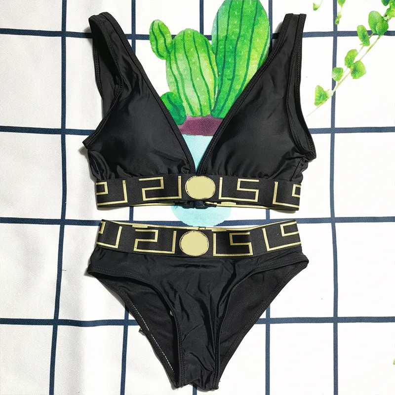 Sexig bikinis lyx kvinnor baddräkt med brev sommar mode badkläder dam rygglös baddräkter