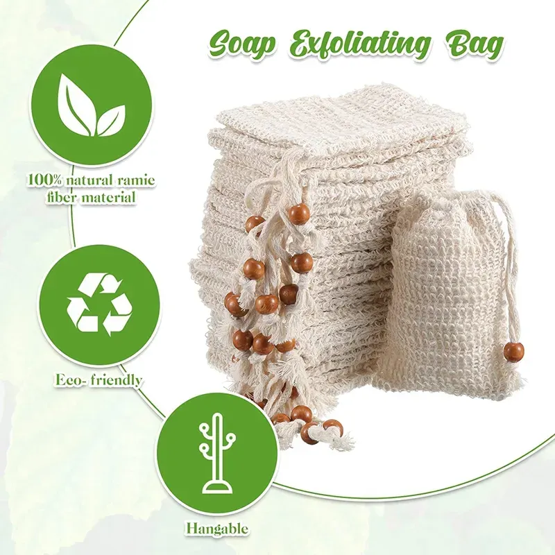 Natural exfoliating Mesh Soap Saver Sisal Soap Saver Bag Pouch Holder for Shower Bath Foaming and Drying of the Soap for Women