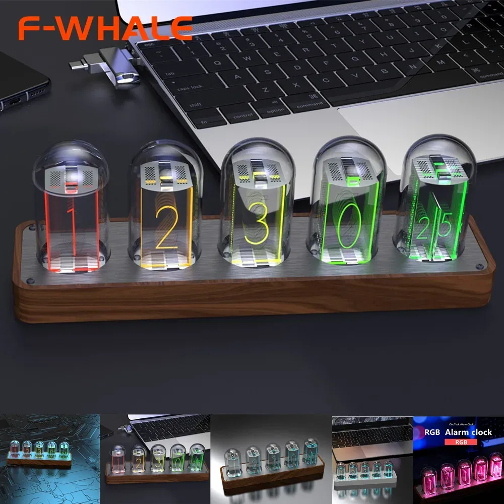 Uhren Nixie Tube Clock Glow Tubes Analog Uhr Kreativ Retro Digital RGB Night Light Exquisite Desktop Home Dekoration Geschenk