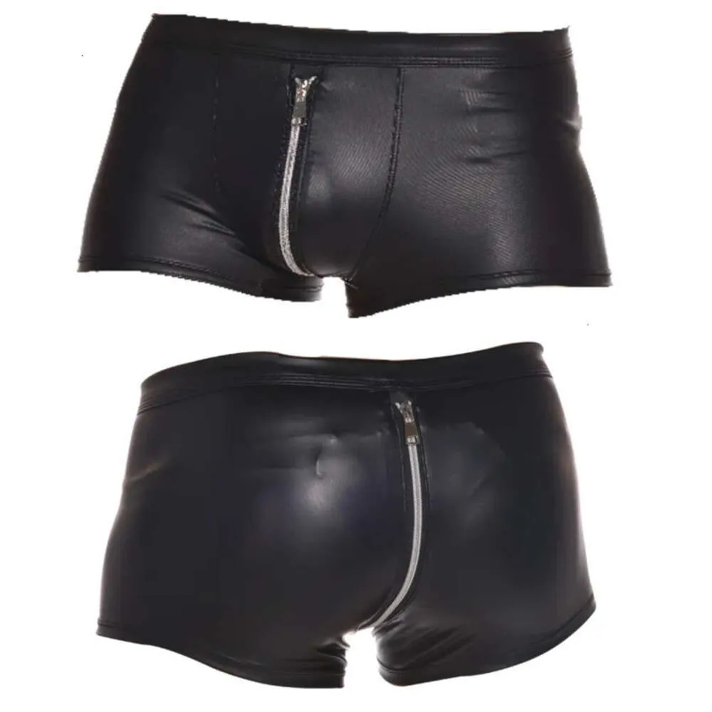 Luxury Mens Underwear Underpants Soft Faux Leather dragkedja Boxare Male Bekväma tunna modebror Högkvalitativa lådor Kecks Thong GC64