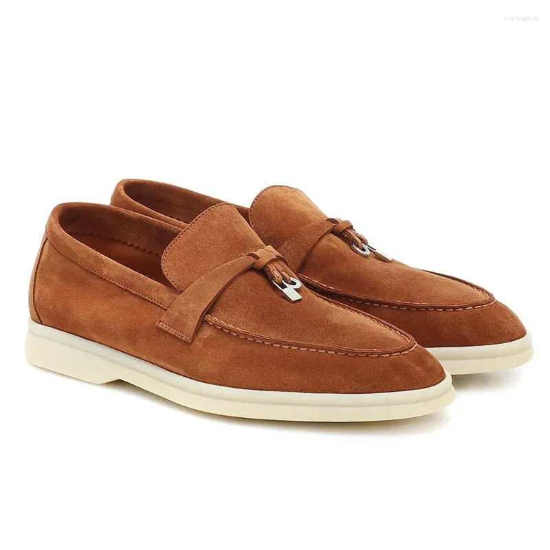 Casual Shoes Unisex Cow Suede äkta lädermärke Högkvalitativ kvinnors bekväma promenad Loafers Män lägenheter Skodon 2024 Big Size 45