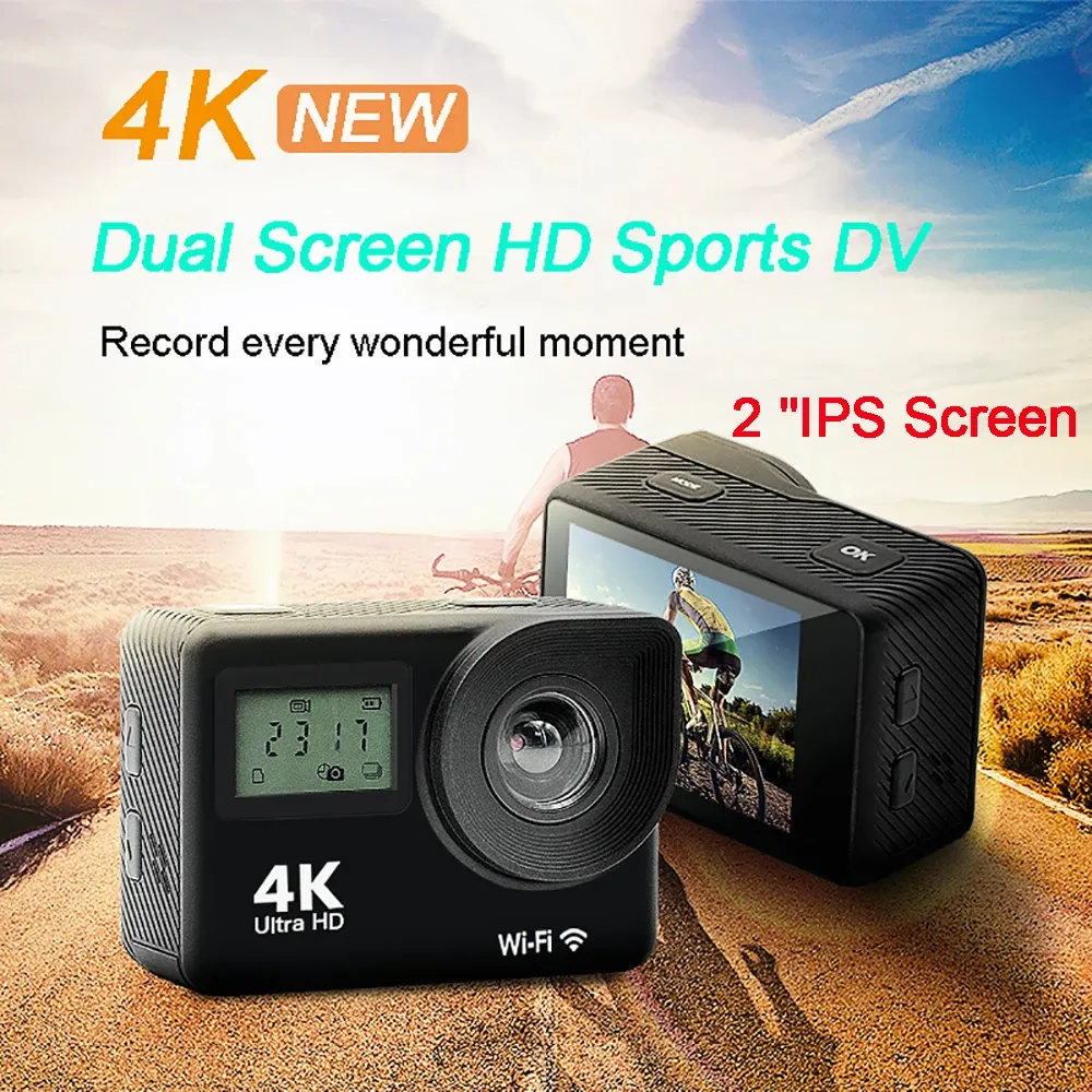 Cameras 4K Ultra HD Action Double LCD 2 IPS Wifi 16MP 30M Go Waterproof Pro Sport DV Helmet Video Camera With Remote Control