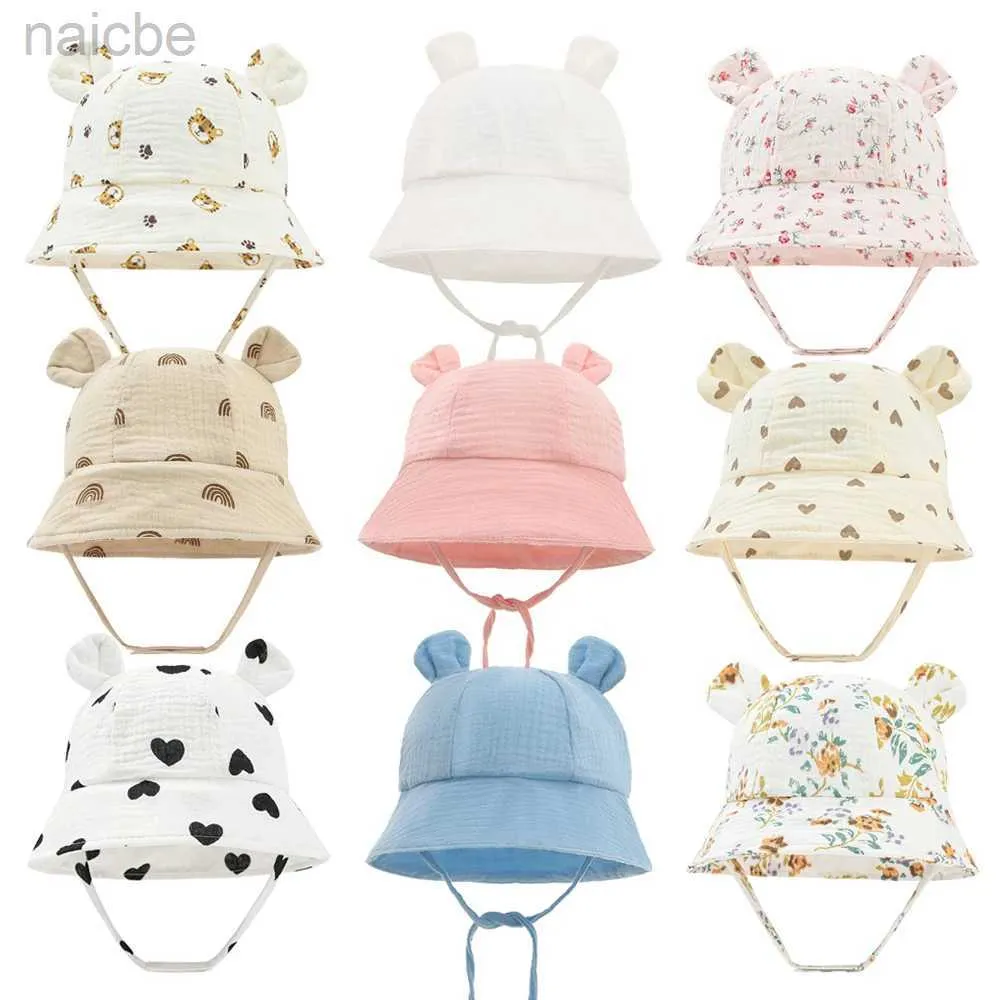 Caps Hut Musselin Baby Sommerhut Neugeborene Cap Baumwolle Baby Sonne Hut für Mädchen Jungen Säuglingsschale für Kleinkindzubehör 3-12m D240425