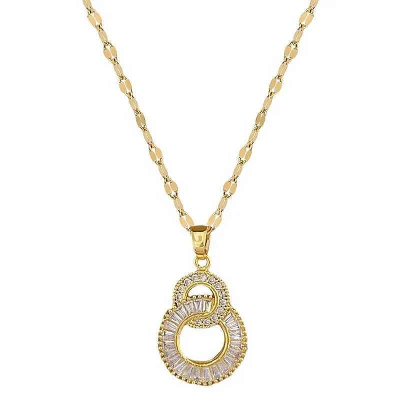 Coliere cu pandantiv din oțel inoxidabil, culoare aurie, colier cu cerc dublu, zircon cubic, 8 forme pentru femei, temperament simplu_voghion.com