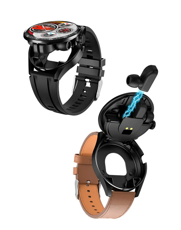 DHgate 2024 New Smart Watch GT5 Buds 2 in 1 Health Heart Rate Watch with Bluetooth Earphone Wireless Smart Watch Bluetooth Calling 2 Straps Cell Phones Accessories