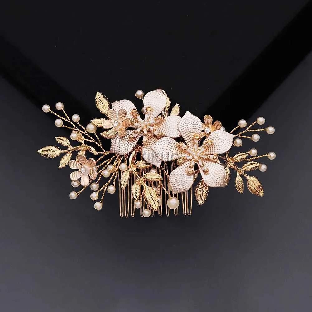 Joyas de cabello de boda Fashion Flower Hair clips para mujeres accesorios de baile de baile de oro perla nupcial para la boda joyas de joyería de la novia D240425