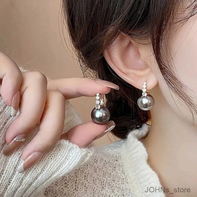Dingle ljuskrona koreanska grå zirkonpärlhängen örhängen för kvinnor eleganta runda kristalltemperamentörhängen smycken födelsedagspresent