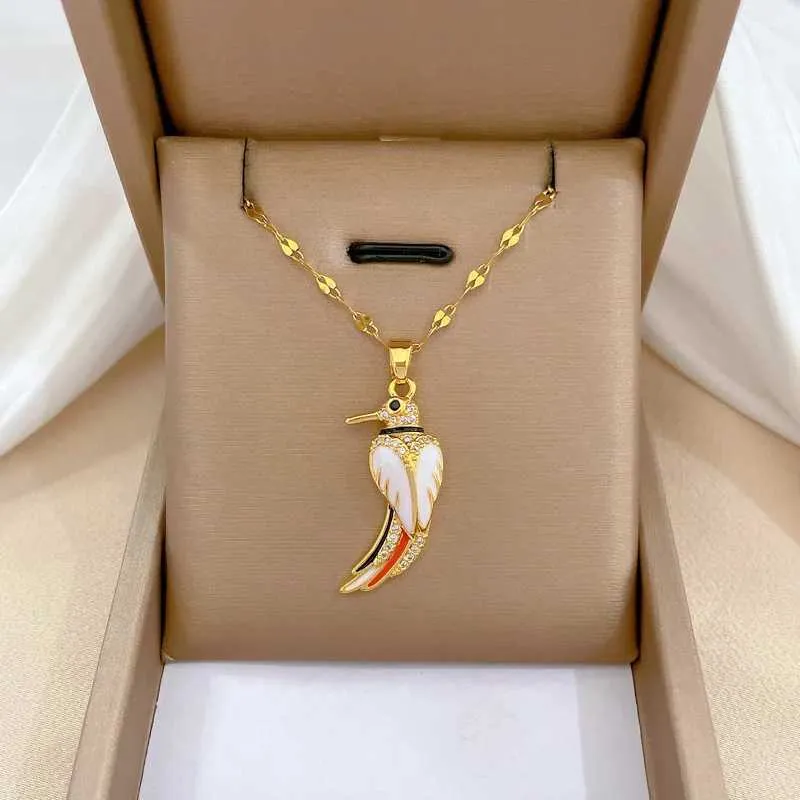 Collane in acciaio smaltato Kivid Collana con uccelli Ciondolo Catene lunghe Girocollo Smalto di moda Gioielli animali per donne Regalo ragazza_voghion.com