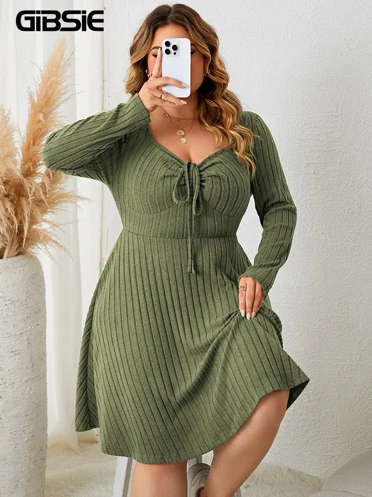 Gibsie Plus Size Sweettheart Negl Knot Front Aline Dres Fall Vintage Canabarra Long Canked Knit Vestidos de invierno 240412