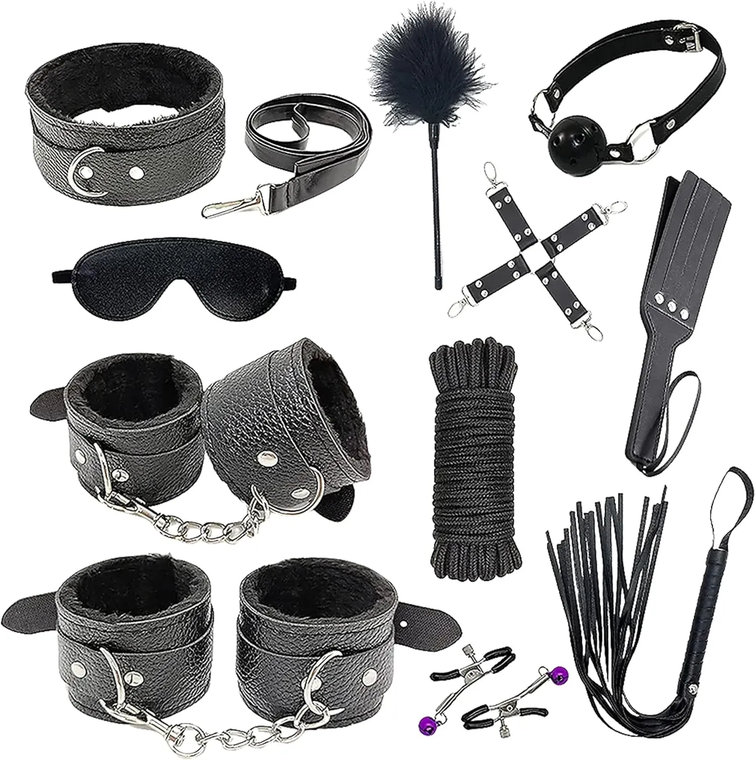 Lederen bondage kit beperkingen kit seksspeeltjes voor koppels, BSDM-kits voor koppels, bdsm bondage-set, verstelbare bondage set fuzzy handboeien ball gag paren seksspeeltjes