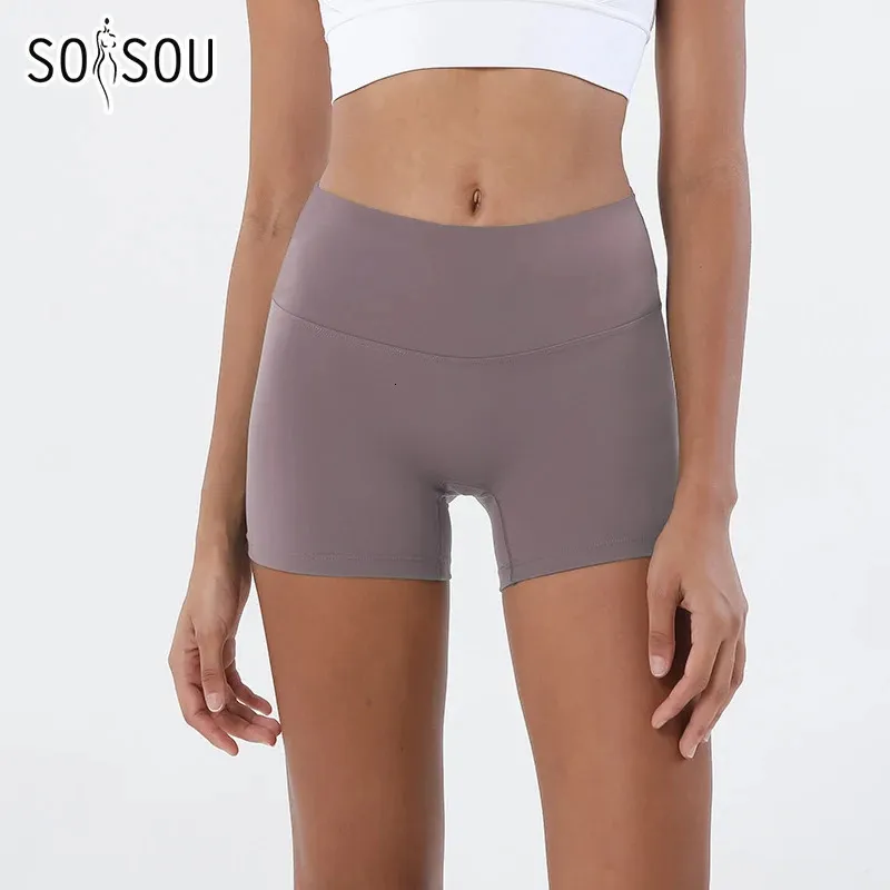 Soisou Nylon Gym Short Yoga Fitness Women Cycling Shorts Tight Elastic Breattable High midje Sport Pants No T Lines 13 Colors 240425