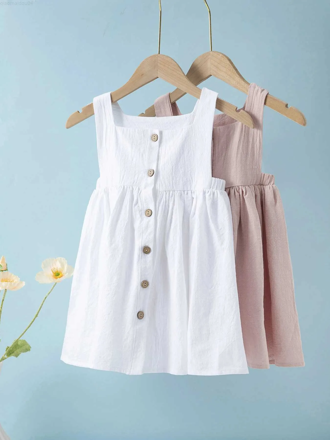 Girl's Dresses Summer Girls Dress European and American New Solid Color Pleated Dress Sleeveless Cotton Childrens Princess DressL2404