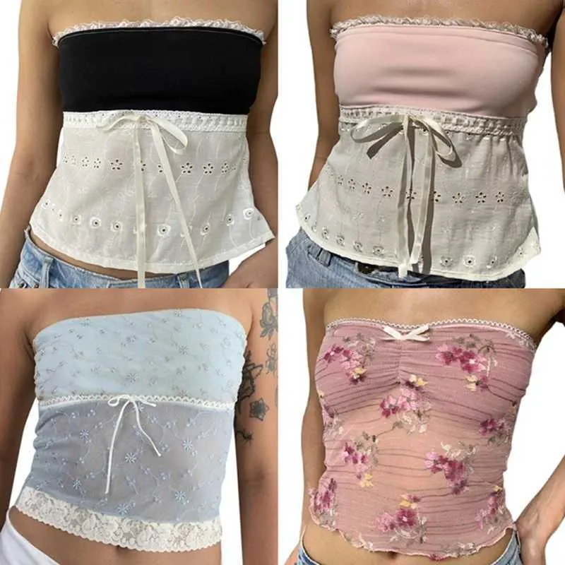 Tanks pour femmes Camis Xingqing Y2k Off épaule Top Top Women Fairy Grunge Clothes Summer Slveless Lace Trim Patchwork Tshirt Bless