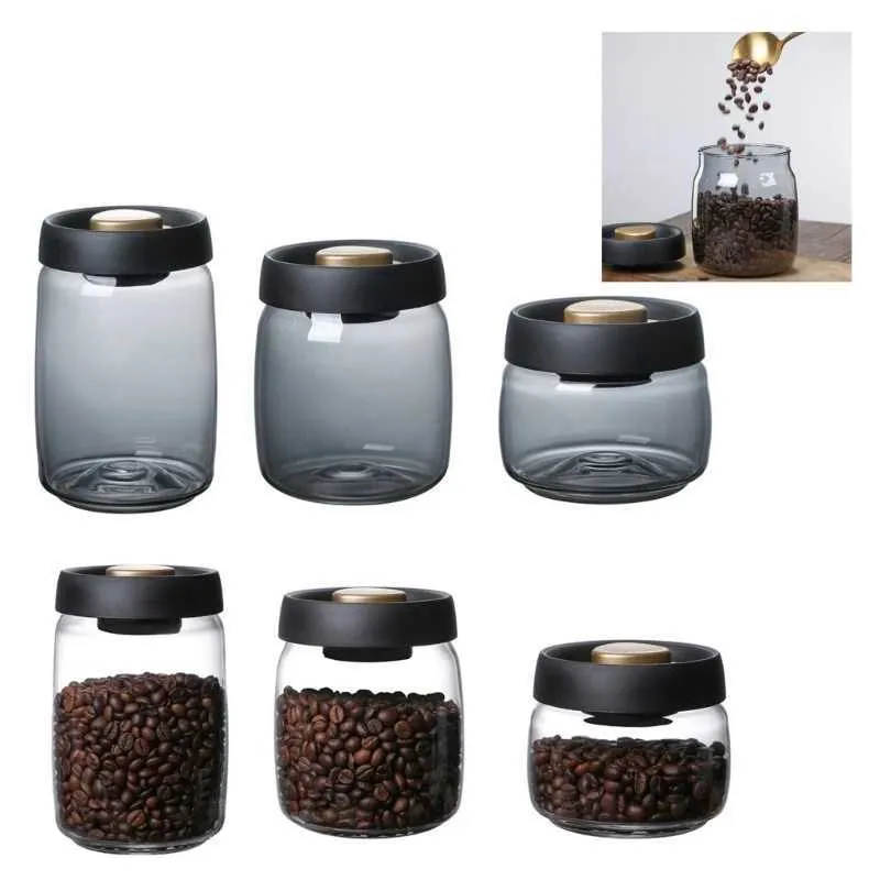 Förvaringsflaskor burkar vakuum kaffeburkar mat förvaring containrar lufttätt transparent glas H240425