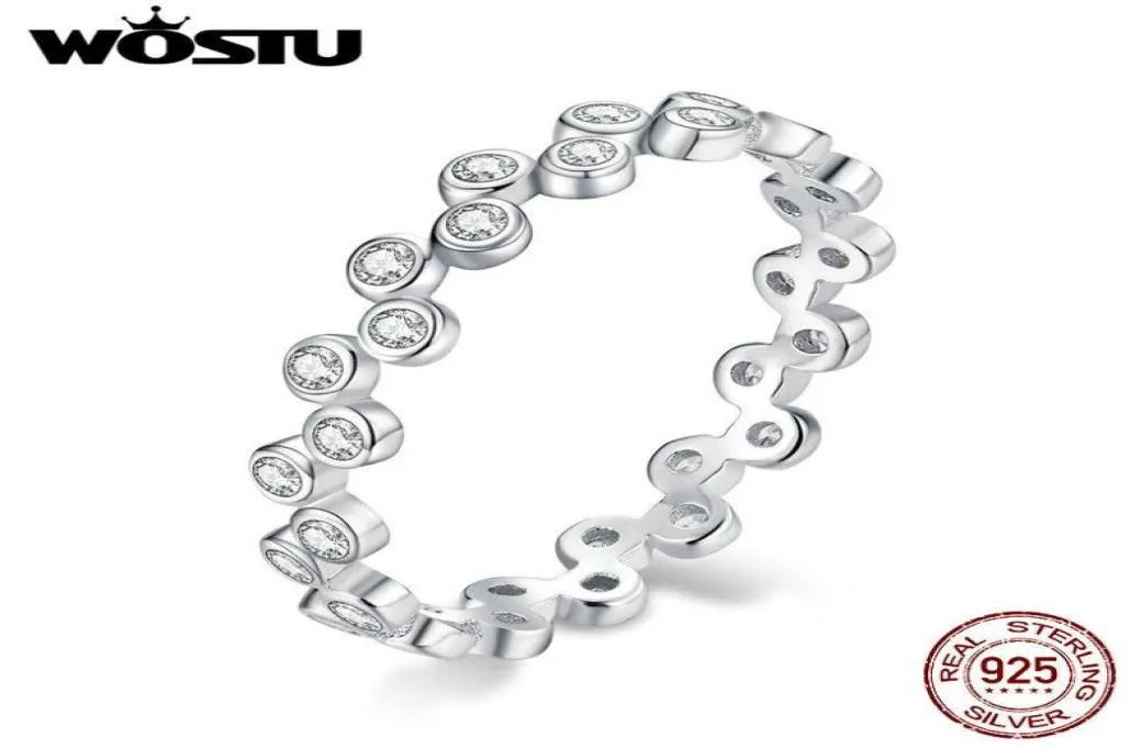 クラスターリングWostu Silver Stackable Ring Sterling 925 CLEAR CZジルコンフィンズヘディングアニバーサリージュエリーCTR123493956336360