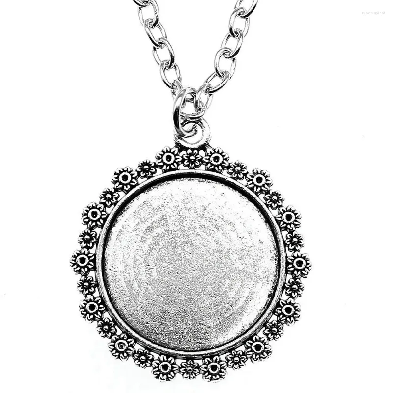 Pendant Necklaces Round Flower Style Cameo Cabochon Base Setting Chain For Men Supplies Jewelry Length 70cm OR 45 4cm