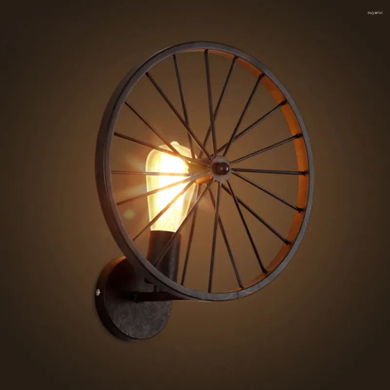 Стеновые лампы ретро чертаж винтажный светоил -металлический колесный колесный колесо промышленное осветительное приспособление кафе кафе Ресторан