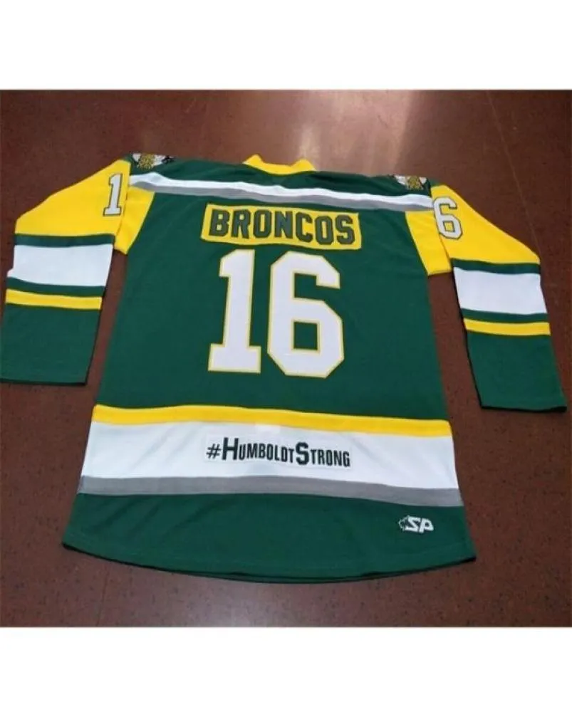 001 Prawdziwy zielony pełny haft 16 Humboldt Broncos Humboldt Strong Straschnitzki Hockey Jersey lub Custom Dowolne nazwisko lub numer Retro4621778