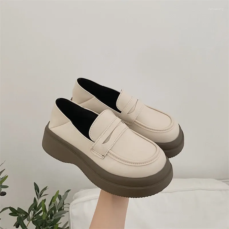 Casual Shoes Women's Sneakers With Platform Thick Sole Slip-on 2024 Basic Retro Solid Round Toe Shallow PU Rubber Lace-U