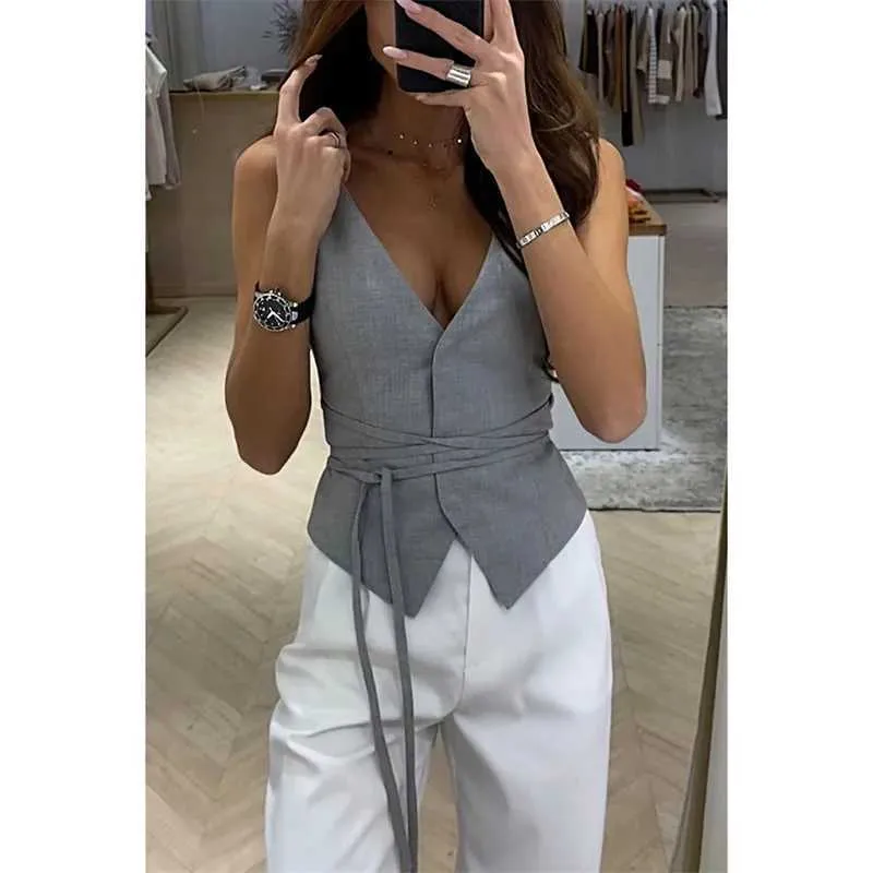 Women's Tanks Camis Xingqing Waistcoat Vest y2k Clothing Women Sexy V Neck Tie Up Slveless Tanks Crop Top Office Lady Clothes Bussiness Wear Y240420