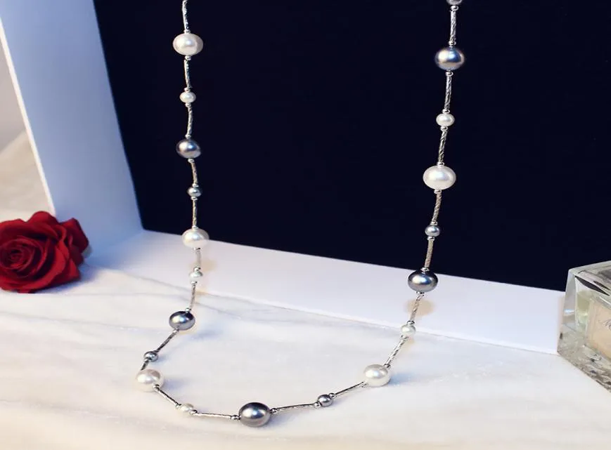 Designer di lusso Gioielli Collana Collana Grigia Collana per perle bianche Catene doppie collane lunghe eleganti per ragazza Gift3625438
