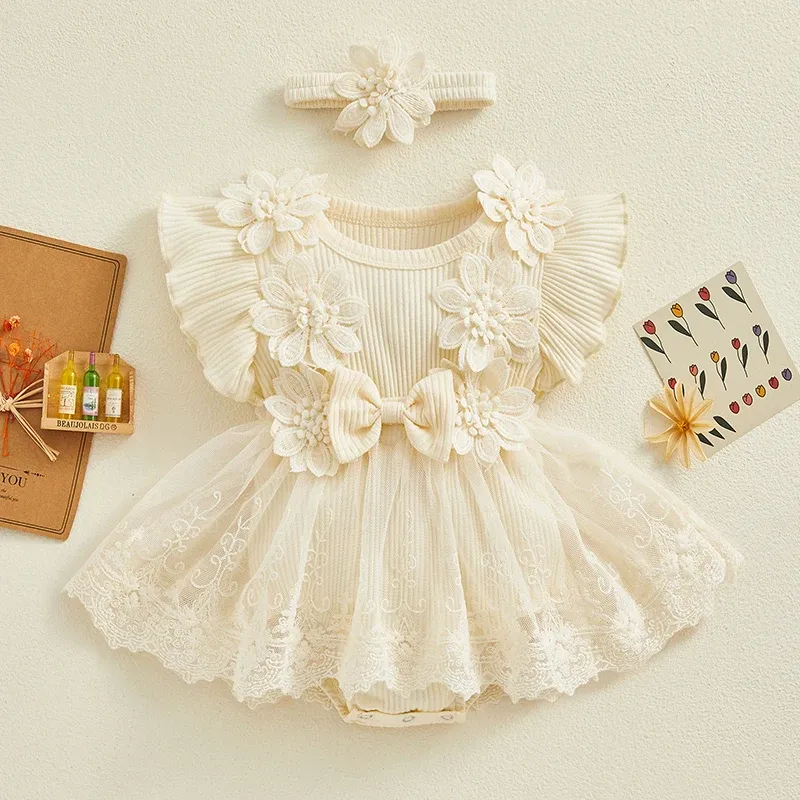 One-Pieces Nouveau-né bébé fille robe robe à manches courtes en maille tutu baby filles robe en mailles