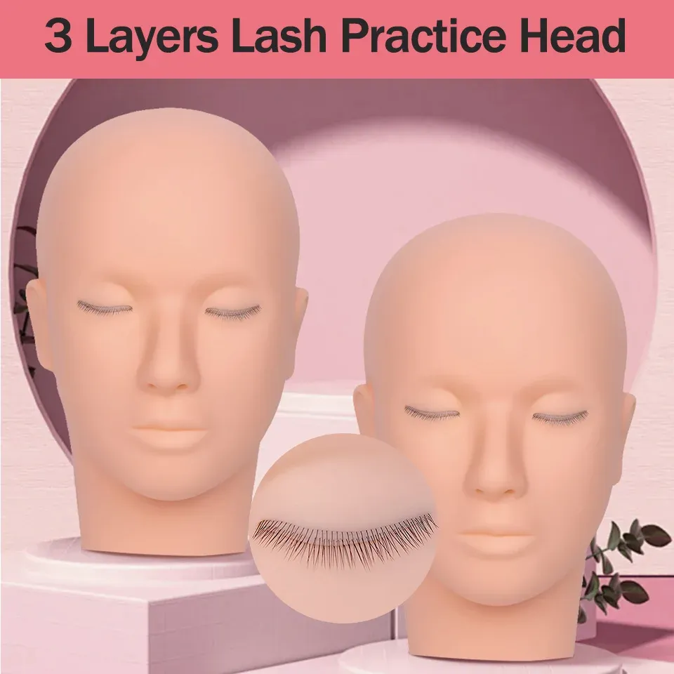 Ögonfransar 3 lager Träning Lash Mannequin Head For Practice Grafting Eyelash Extension Training Tools Eyelash Doll Face Huvud Makeup Tool