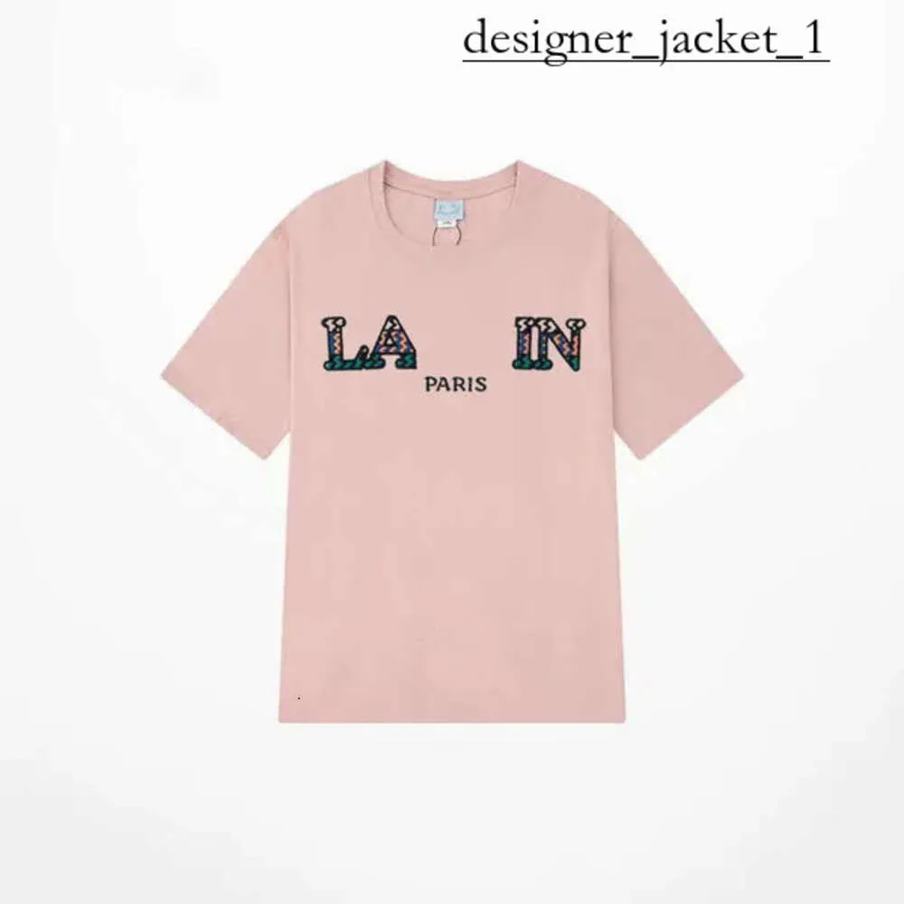 Lanvis T Shirt Men's Ss24 Designer Lanvis Curb T Shirt Luxury Women's Beige Speckle Alphabet Print Fashion Casual Loose Half Sleeve White Lanvis Clothing 7697