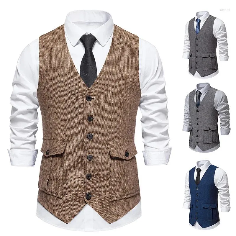 Gilet pour hommes printemps et automne mode décontracté rétro simple poitrine 3D