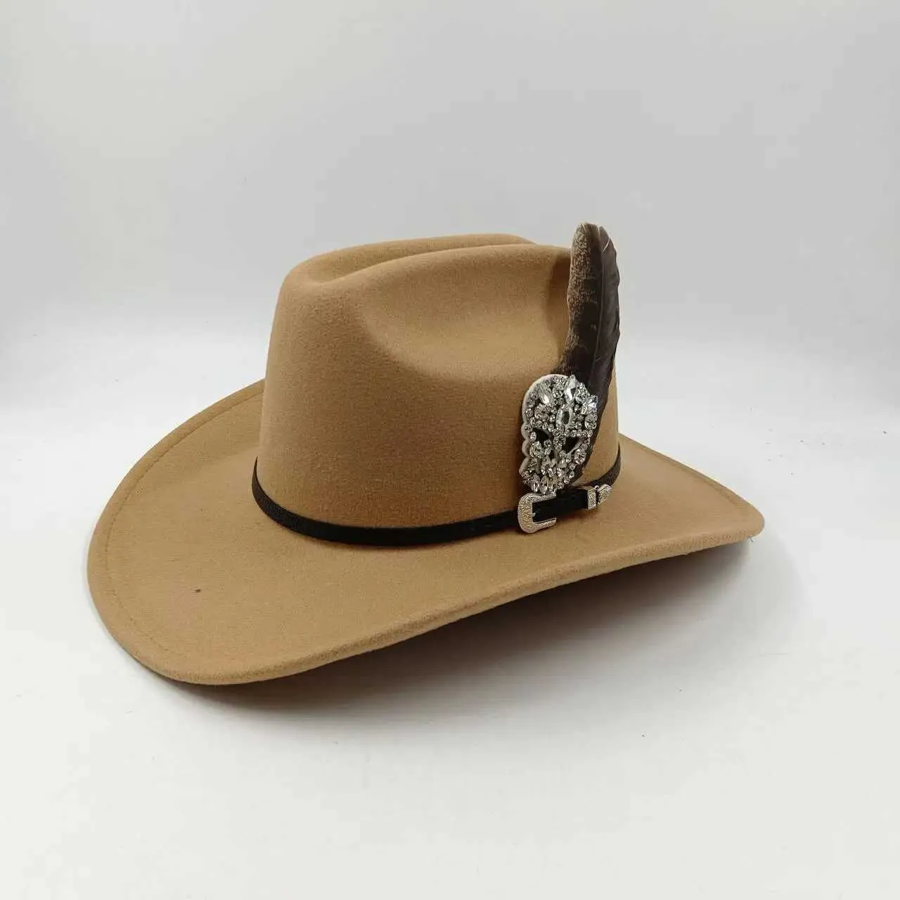 Wide Brim Hats Bucket Hats Cowboy Hat Womens Western Cowboy Hat New Mens Gentleman Jazz Cowboy Skull Water Diamond Fabric Patch Wide Eaves Bell shaped Ch Y240425