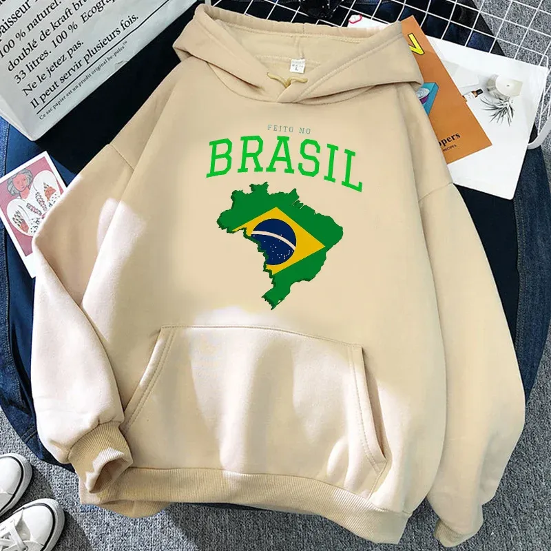 Spaccate Brasile con cappuccio brasiliano maschio grafico Y2K uomini estetici abbigliamento Hoddies Corea