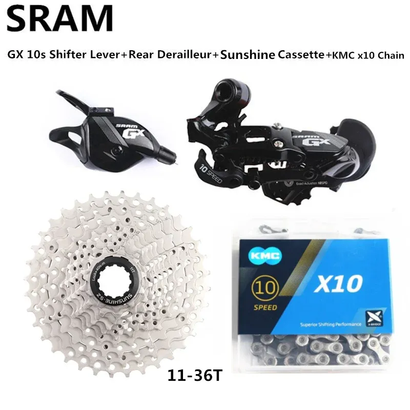 Delar SRAM GX Shifter Spak bakre derailleur Kort bur 10 hastighet Solsken Kassett 1136T Chain X10SL Groupset för MTB -cykelcykel