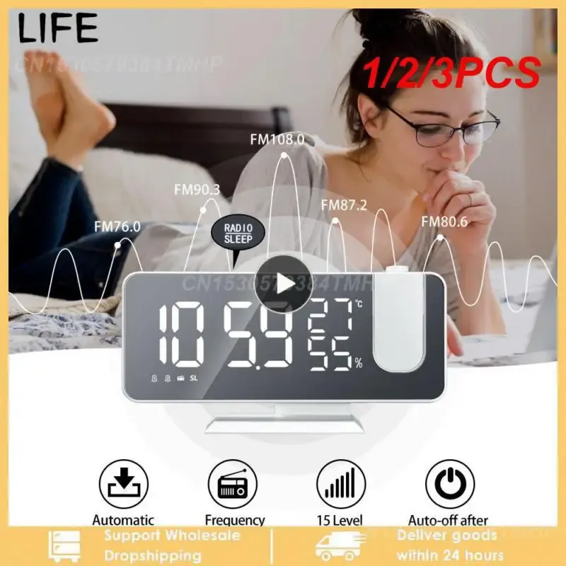 Klockor 1/2/3st Digital Projection Alarm Clock Electronic Alarm Clock med projektion FM Radio Time Projector Bedroom Bedside Mute