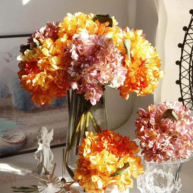 Kwiaty dekoracyjne vintage duży hortensja kwiat krótka gałąź jesienna dekoracja jedwabna sztuczna luksus suszony