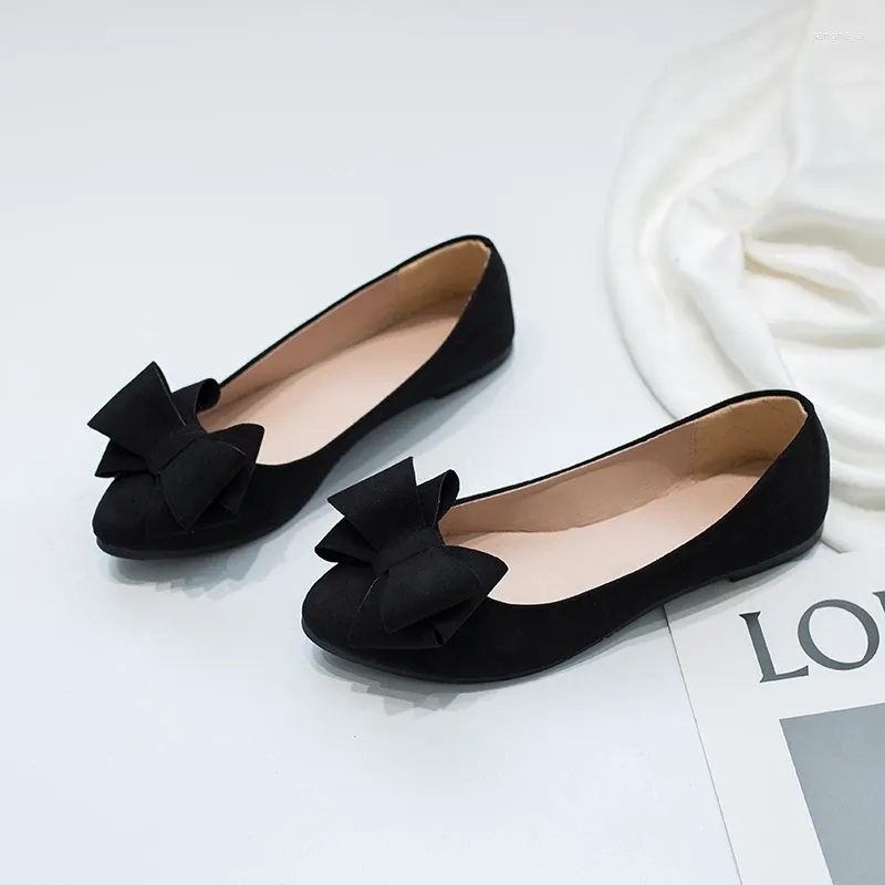 Casual Shoes Autumn Suede Bow Women Grunt Loafers Low Heels Classic Pointed Toe Soft Sole Walking Dress Fashion