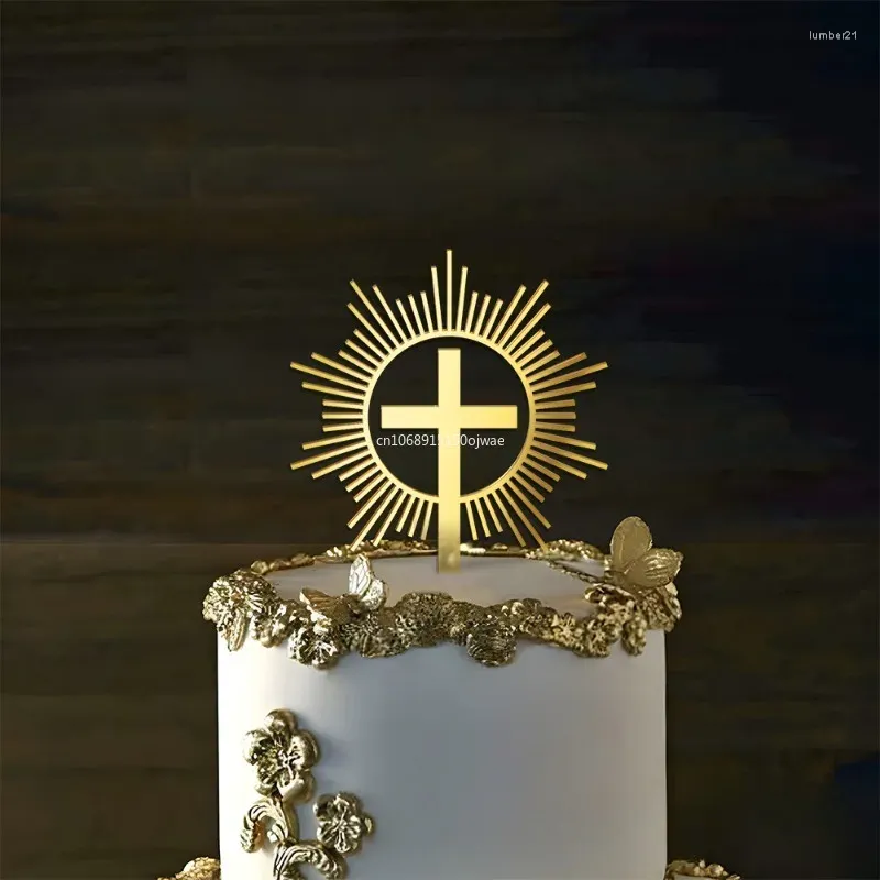 Partijbenodigdheden 1PXS Cross Cake Topper Gold Acryl Doop Doop Communie Decoratie Mariage (L 11.3 11.8cm)