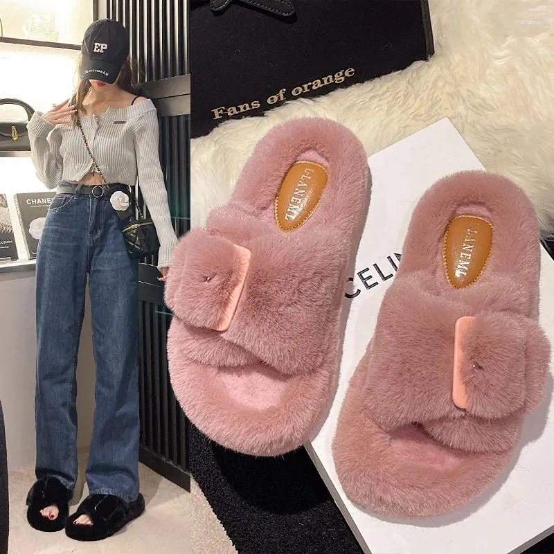 Slippers Expertize Lares Outwear Moda One Linha Botão Quadrado Blow Sole Leather Print Home Plush for Women