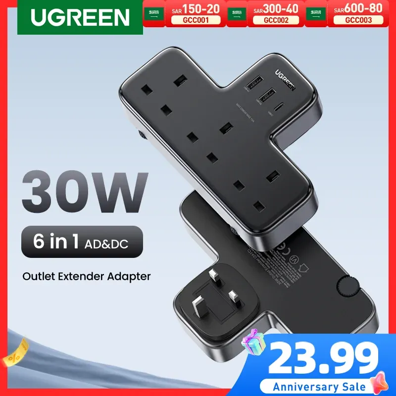 Chargers ugreen 30w UK Plug Plug Pulty Power Charge Power Outlet Advension Adapter для iPhone 15 14 Pro Max xiaomi Wall Fast Charger Ad DC