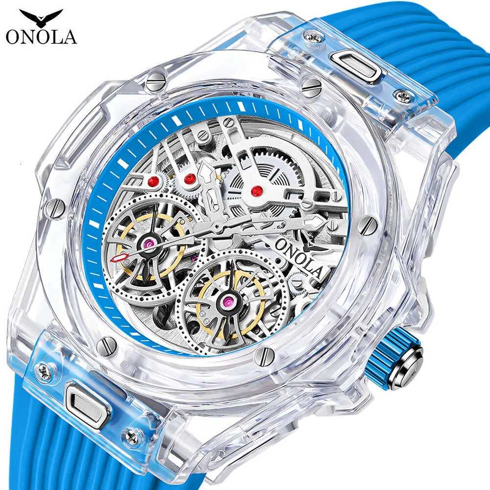 New ONOLA Double Flyer Fully Automatic Mechanical Watch Men's Silicone Tape Waterproof Watch