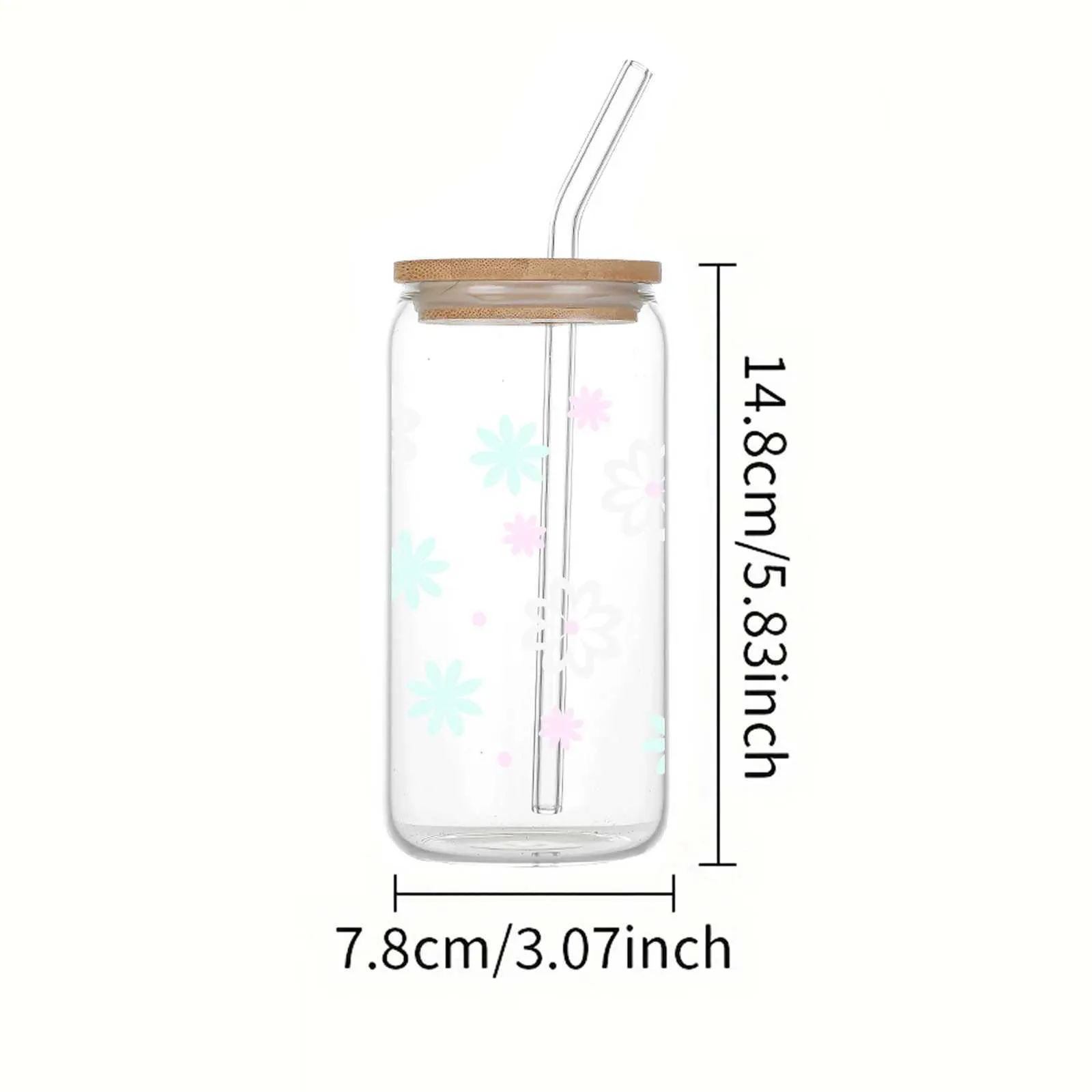 Tumblers Clear Drinking Glass With Bamboo Lid And Straw Juice Cup For Hot/Cold Drinks Drinkware Gift Light Colored Flowers Style H240425