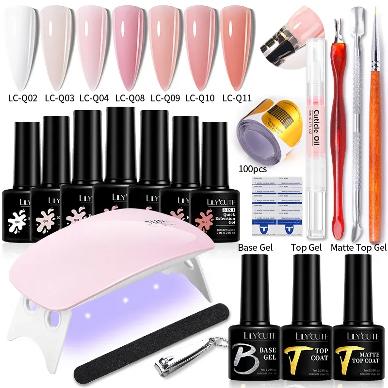 Kits Lilycute 7ml Extension rapide Gel Polon de vernis à ongles semi-ongles Permanent Forme de doigt de nail